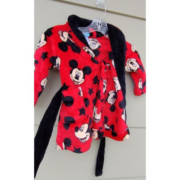 Disney Toddler Mickey Mouse Plush Robe size 2T Attached belt. Red Black - Picture 4 of 9